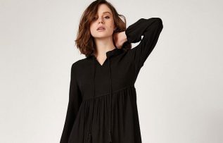 BİGDART / Siyah Yaka Bağcıklı Tesettür Elbise