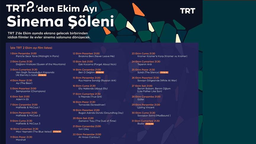 TRT 2 Ekim ayında her akşam farklı bir filmi ekrana getirecek