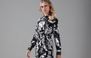 MİZALLE / Deri Detaylı Desenli Elbise