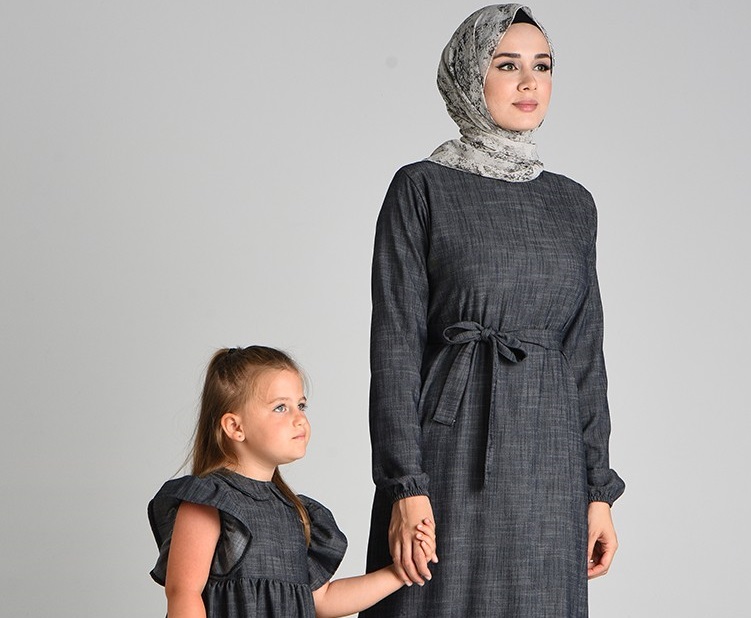 SEFAMERVE / Kolu Lastikli Anne Kız Kombin Elbise