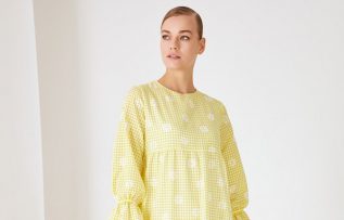 Trendyol Modest / Sarı Çiçek Desenli Astarlı Pamuk Elbise