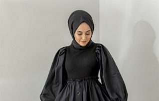 Modarana / Düğme Detaylı Triko Kışlık Tesettür Elbise