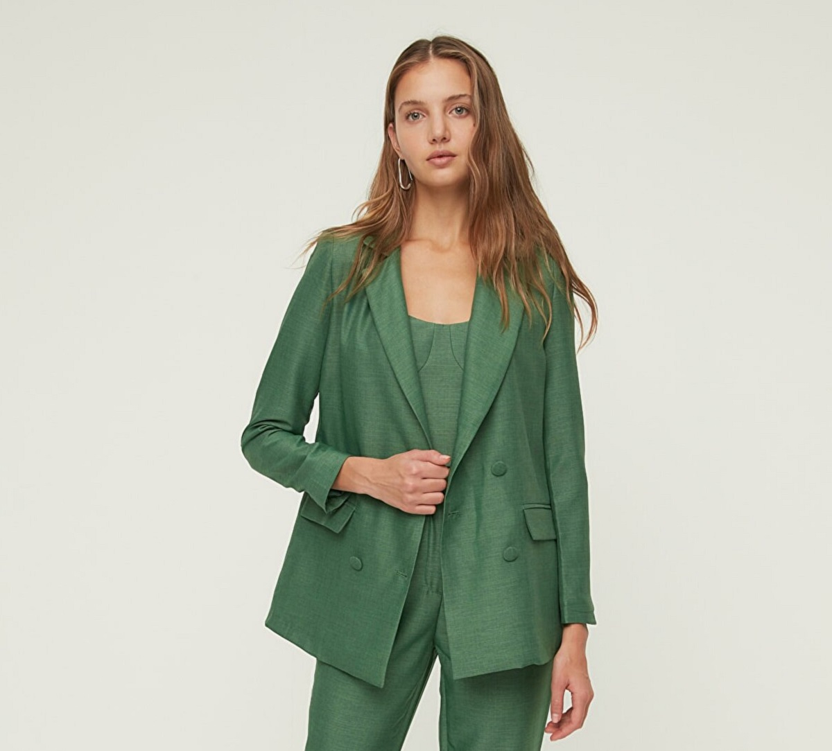TRENDYOLMİLLA / Yeşil Düğme Detaylı Blazer Ceket