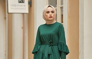 Festmoda / Kadın Yeşil Asimetrik Fırfır Detaylı Elbise