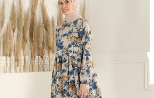Tavin / Kadın İndigo Çiçek Desenli Elbise